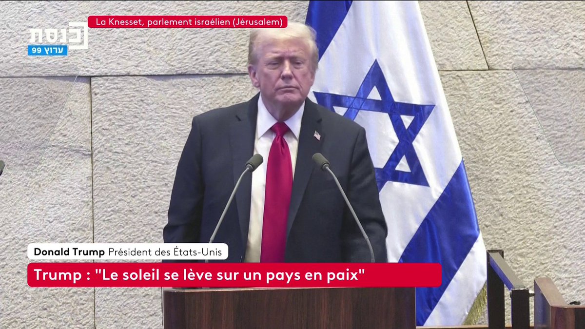 🇺🇸🇮🇱🇵🇸 FLASH | « Il ne s’agit pas juste de la fin d’une guerre, mais de la fin de l’âge de la terreur (...). C’est l’avènement d’un nouveau Moyen-Orient », a déclaré Donald Trump lors de son discours à la Knesset.