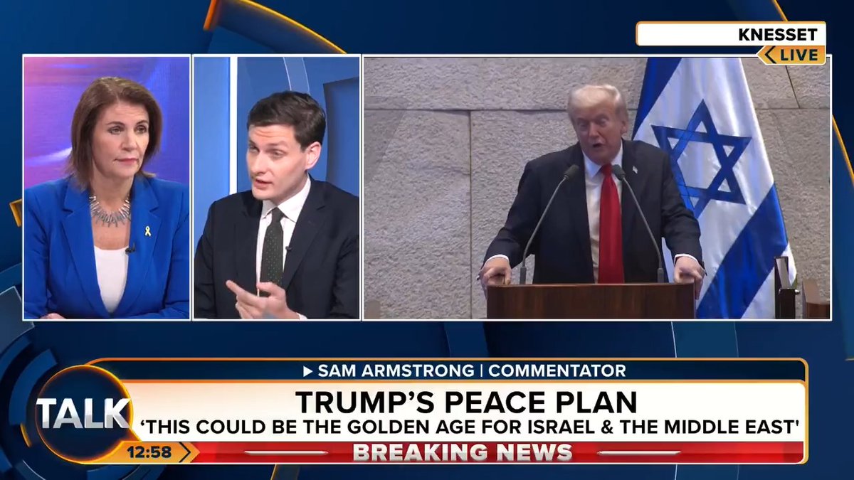 Julia Hartley-Brewer says Donald Trump has "earned his moment in the sun", as the President concludes his speech in the Knesset over the transfer of hostages. "We're not out of the woods yet but it's a start! There are twenty families who have their loved ones back." Julia Hartley-Brewer