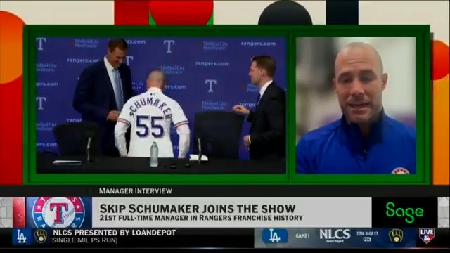 Skip Schumaker is ready to get going as manager of the Texas Rangers! The 2023 NL Manager of the Year discussed learning underneath Bruce Bochy and getting adjusted to his new position with Texas. MLB Network + Sage USA