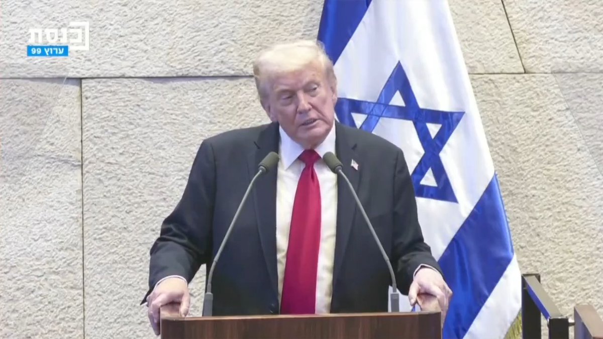 While toadies call for him to be given the Nobel Peace Prize, Trump goes to the Knesset and brags about bombing Iran. He repeats the Mossad-manufactured line that Iran was "two months" away from getting a nuclear weapon, and says he'll put Kushner in charge of a new Iran "deal"