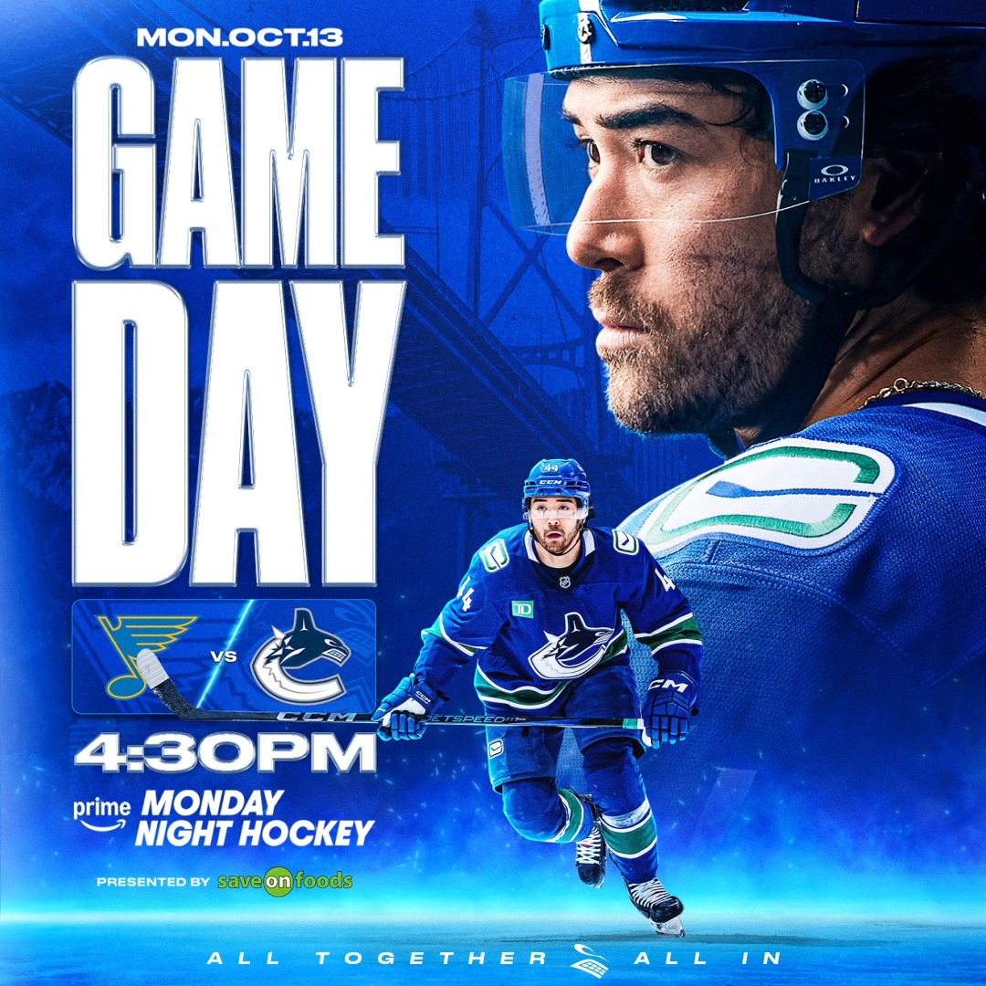 Thanksgiving tilt versus the Blues! 🦃 🆚 St. Louis Blues ⏰ 4:30 PM PT 📍 Rogers Arena 📺 Prime 📻 Sportsnet 650 Presented by Save-On-Foods BUY TICKETS |