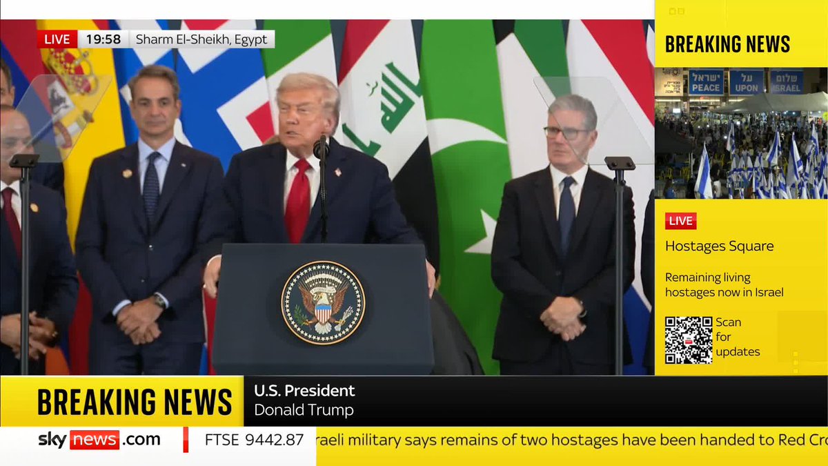 "At long last we have peace in the Middle East." US President Donald Trump says the 'prayers of millions' have been answered as world leaders signed the Gaza peace plan at a summit in Egypt. 📺 Sky 501, Virgin 602, Freeview 233 and YouTube
