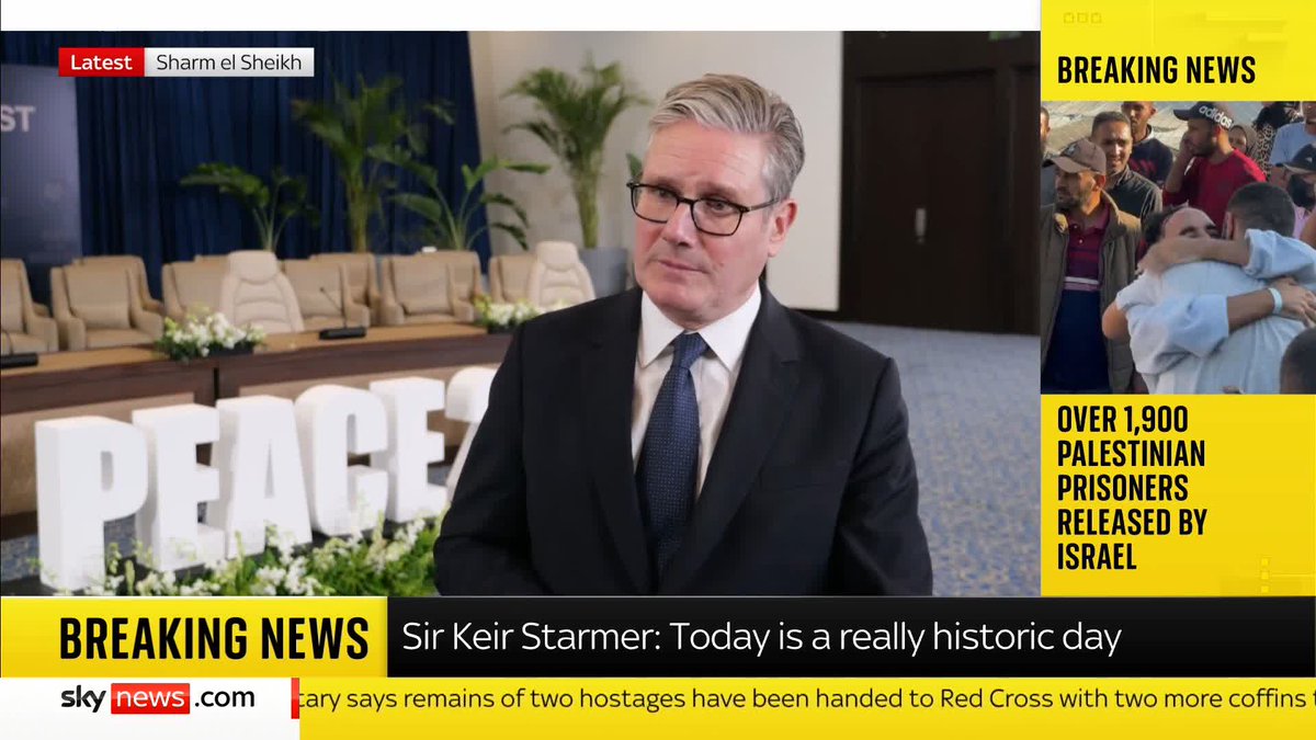 Sir Keir Starmer says the UK is "well placed" to play a role in decommissioning Hamas's weaponry. He describes today as "historic", adding that it is "a real tribute" to Donald Trump that "he's got leaders to this position". Live 🔗 📺 Sky 501 & YouTube