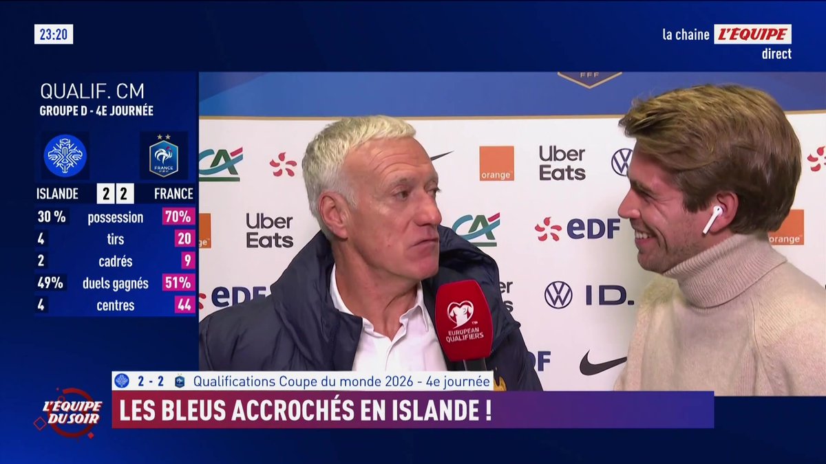 Didier Deschamps, visiblement agacé après le nul des Bleus Le sélectionneur ne comprend pas les deux buts encaissés par la France ce soir…