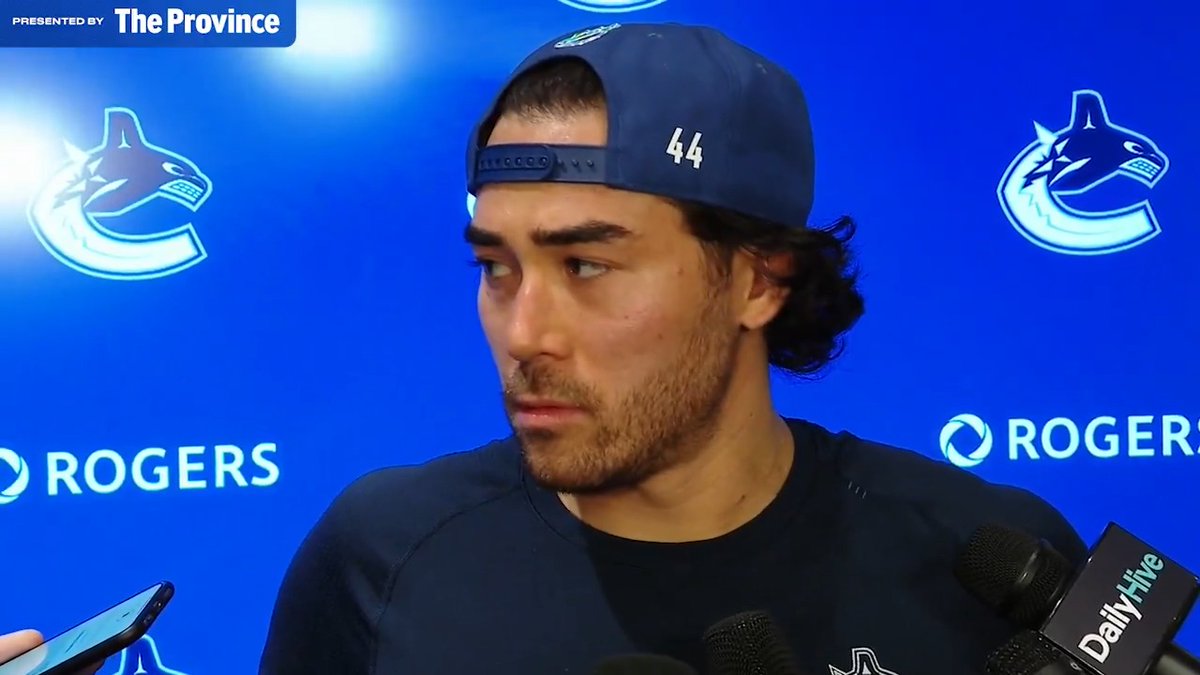 “We have a good group here...We just got to put our head down, work and be ready from puck drop.” 🗣️ Kiefer Sherwood meets with the media after recording two goals against the Blues. The Province | #Canucks