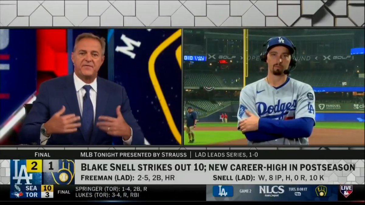 Blake Snell DOMINATED Game 1 of the NLCS! The Los Angeles Dodgers hurler joined us on #MLBTonight to discuss the effectiveness of his changeup, the adjustments he made throughout the night and more.