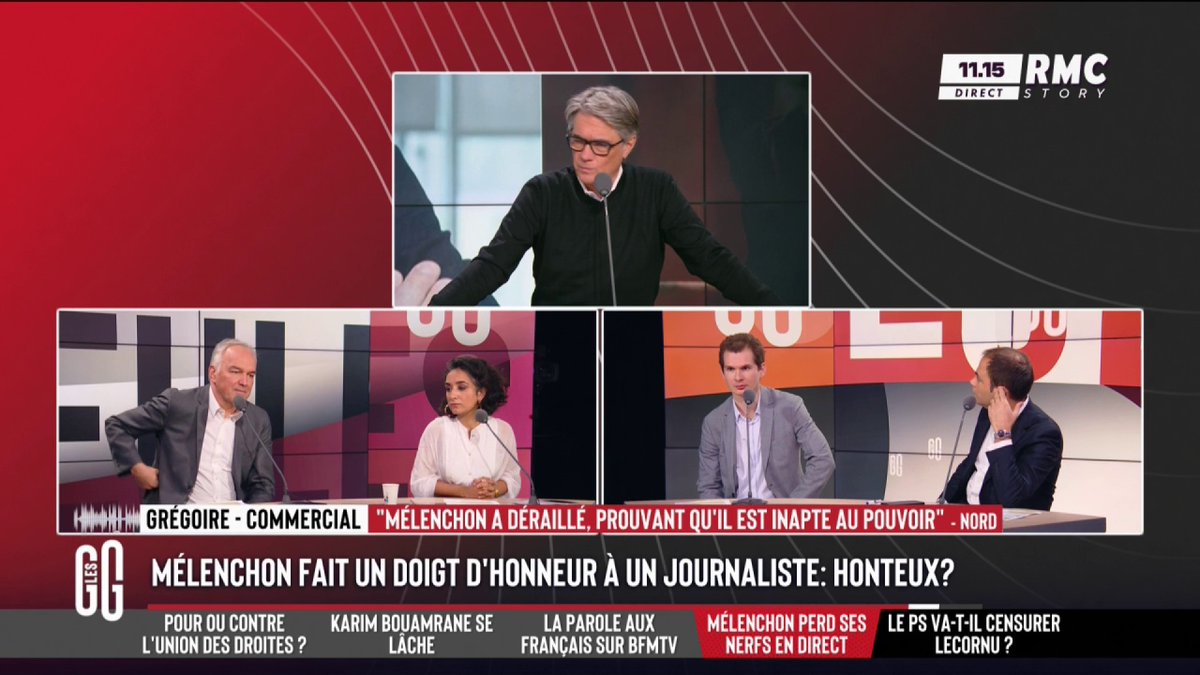 🎙️ Le doigt d’honneur de Jean-Luc Mélenchon à un journaliste 📞 Grégoire : "J'ai été très déçu... C'est pénible de l'entendre parler ! Le doigt d'honneur à la fin, je me sens insulté ! C'est quoi la prochaine étape ? Un pain dans la g***** ?!" #GGRMC
