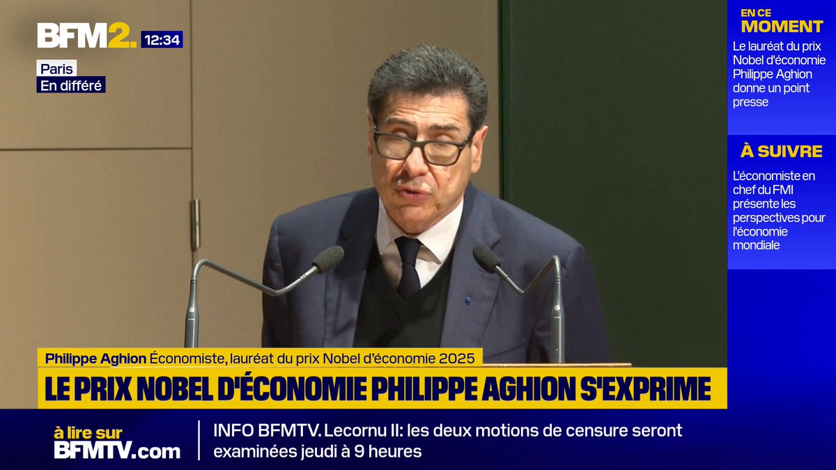 💬 "J'adore Gabriel, mais on rate la révolution de l'IA (...) Dans son monde, il n'y a pas l'entreprise" Philippe Aghion, nouveau prix Nobel d’Économie, estime que la taxe Zucman est "une mauvaise idée" #BFM2