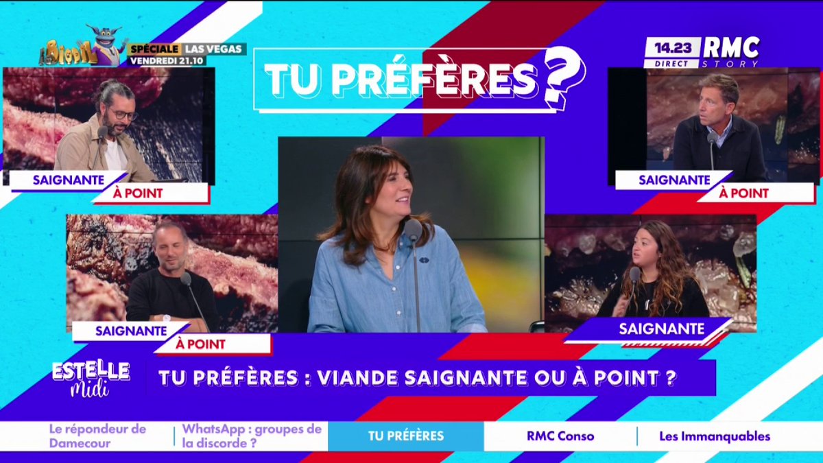 🥩 Tu préfères : viande saignante ou à point ? 🎙️ Daniel Riolo : "Viande de bœuf cuite, pour moi, c'est ne pas manger... Si tu la manges comme une semelle... mange autre chose ! Si le gars mange une côte de bœuf trop cuite, c'est une faute !" #EstelleMidi