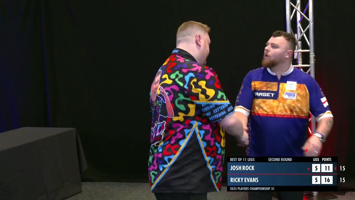 EVANS UPSETS ROCK! What a contest! Ricky Evans beats Josh Rock in a last-leg decider to advance to Round Three in Wigan. Both players averaged over 100 in a rapid contest that deserved the full eleven legs! 📺 #PC31