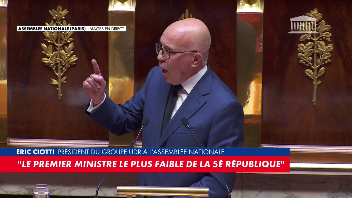 Eric Ciotti : «Vous venez de tout céder au Parti socialiste, qui a obtenu 1,7% à l'élection présidentielle. Vous êtes l'otage consentant du Parti socialiste. Vous avez perdu toute légitimité. Vous êtes le dernier relais d'un président déchu, forcené de la République.» #180minutesInfo