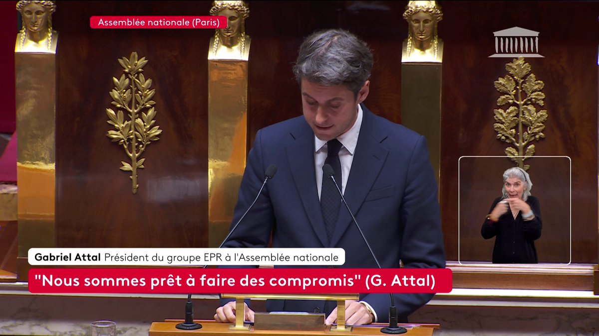 🔴 🗣 “Je crois que la messe est dite. Quel que soit le sens de notre vote à nous, qui avons porté cette réforme, elle sera suspendue”, concède Gabriel Attal, président du groupe EPR à l’Assemblée nationale, à la suite de la déclaration de politique générale. #Canal16
