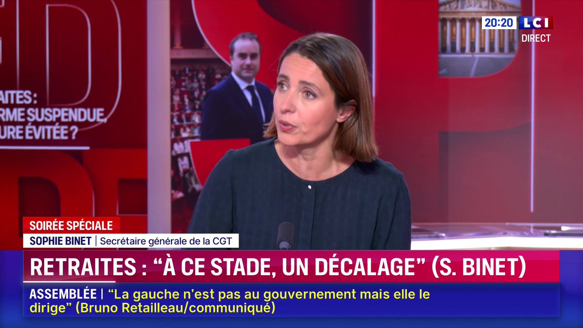🗣️ Budget : "Le budget de M. Lecornu est catastrophique. C'est en tout point le budget de M. Bayrou à l'exclusion des 2 jours fériés. C'est une cure d'austérité violente." 🔴 Sophie Binet (Sophie Binet), invitée de Darius Rochebin