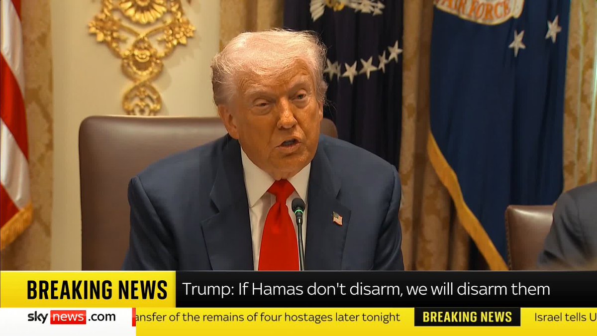 BREAKING: Donald Trump says 'Hamas will disarm, or we will disarm them' 📺 Sky 501, Virgin 602, Freeview 233 and YouTube