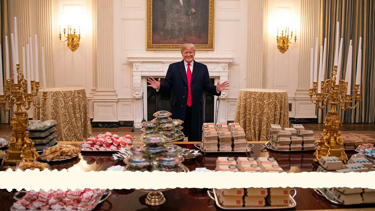 Q: What's been one of the funniest things that's happened to you on the trail? RNC Chair: The amount, and what the president eats. He had hot fries waiting for him from McDonald's. Then he had a Filet-O-Fish, a Quarter Pounder, and a Big Mac, and I think he combined two of them, and he was drinking orange soda. I'm thinking to myself, how does the guy that's as senior as him get away with eating all this McDonald's on a consistent basis?
