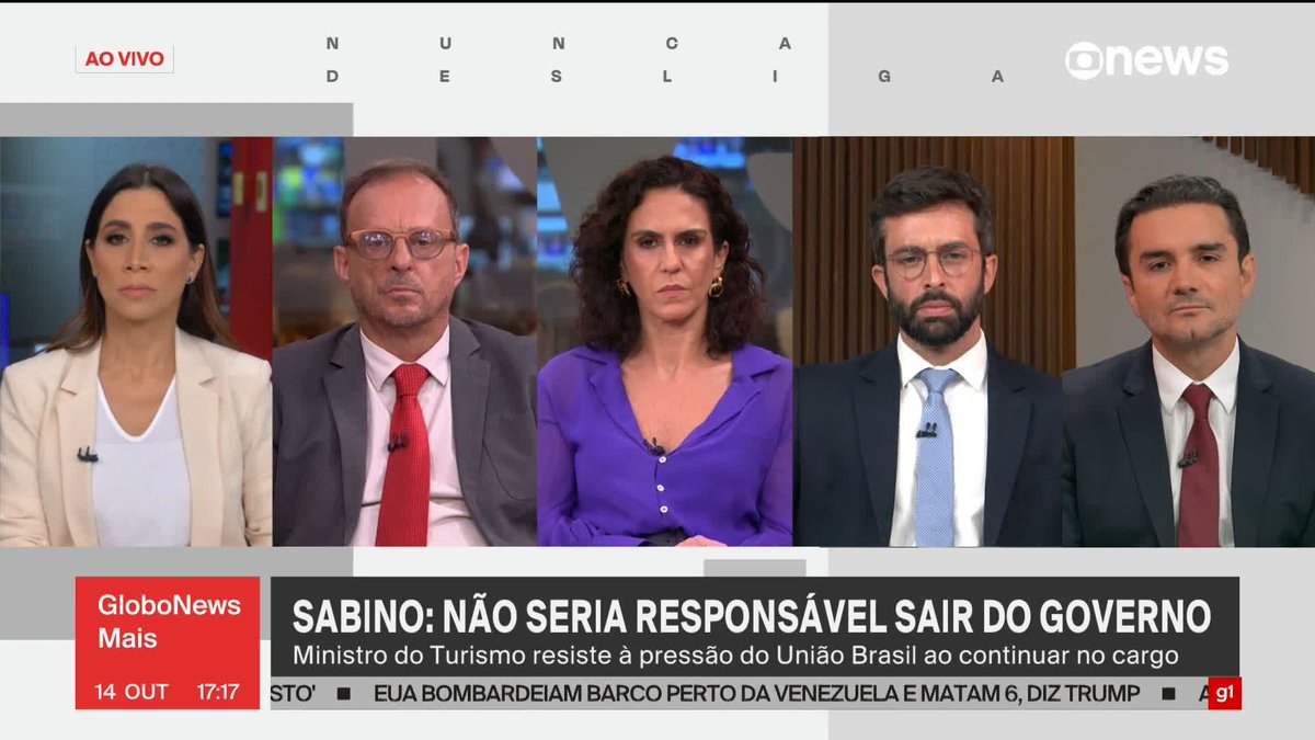 “O melhor projeto para o país é a sequência do governo do presidente Lula por mais quatro anos. Assim como eu, várias pessoas dentro dos partidos do centrão pensam da mesma forma, então eu não desisti do diálogo dentro do União Brasil, dentro da federação União Progressistas, que está em vias de ser oficializado, para que possamos ao menos obter a liberação nos estados para que lideranças regionais posso seguir com a pré-candidatura, por enquanto, do presidente Lula à reeleição”, diz o ministro do Turismo, Celso Sabino, sobre o impacto da saída do União Brasil do governo quanto a disputas estaduais em 2026. ➡ Assista ao #GloboNewsMais: #GloboNews