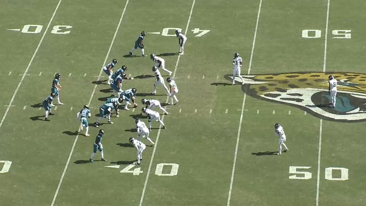 3rd &amp; 11 for the Jaguars. Trevor Lawrence sheds Leonard Williams, extends within the pocket and finds the TE for a 1st down.
