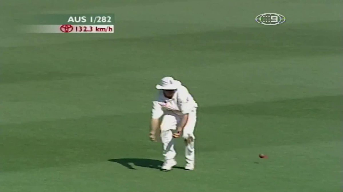 Whoops! A howler in the outfield from Michael Vaughan 🙈 #AshesRewind stream: