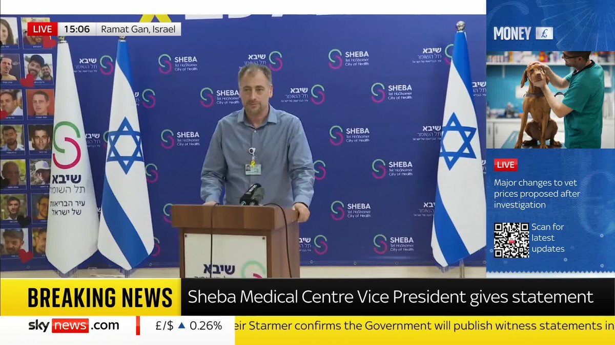 BREAKING: Vice president of the Sheba Medical Centre Professor Itai Pessach has said all the Israeli hostages are in a stable condition. Ten of the hostages were taken to the centre after being handed over by Hamas on Monday. 📺 Sky 501 & YT