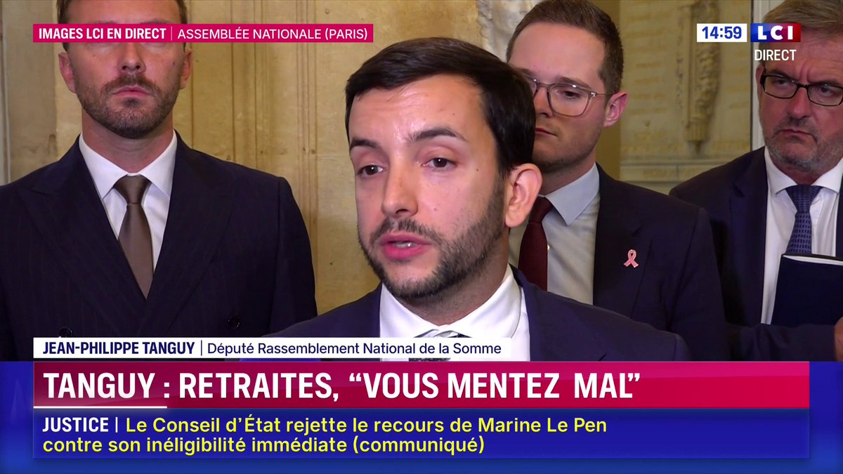 "Je mets au défi l'ensemble des députés socialistes d'apporter aujourd'hui la preuve, concrète et opposable qu'ils ont les moyens d'obtenir la suspension de la réforme des retraites au-delà que dans un slogan", Jean-Philippe Tanguy Ⓜ️