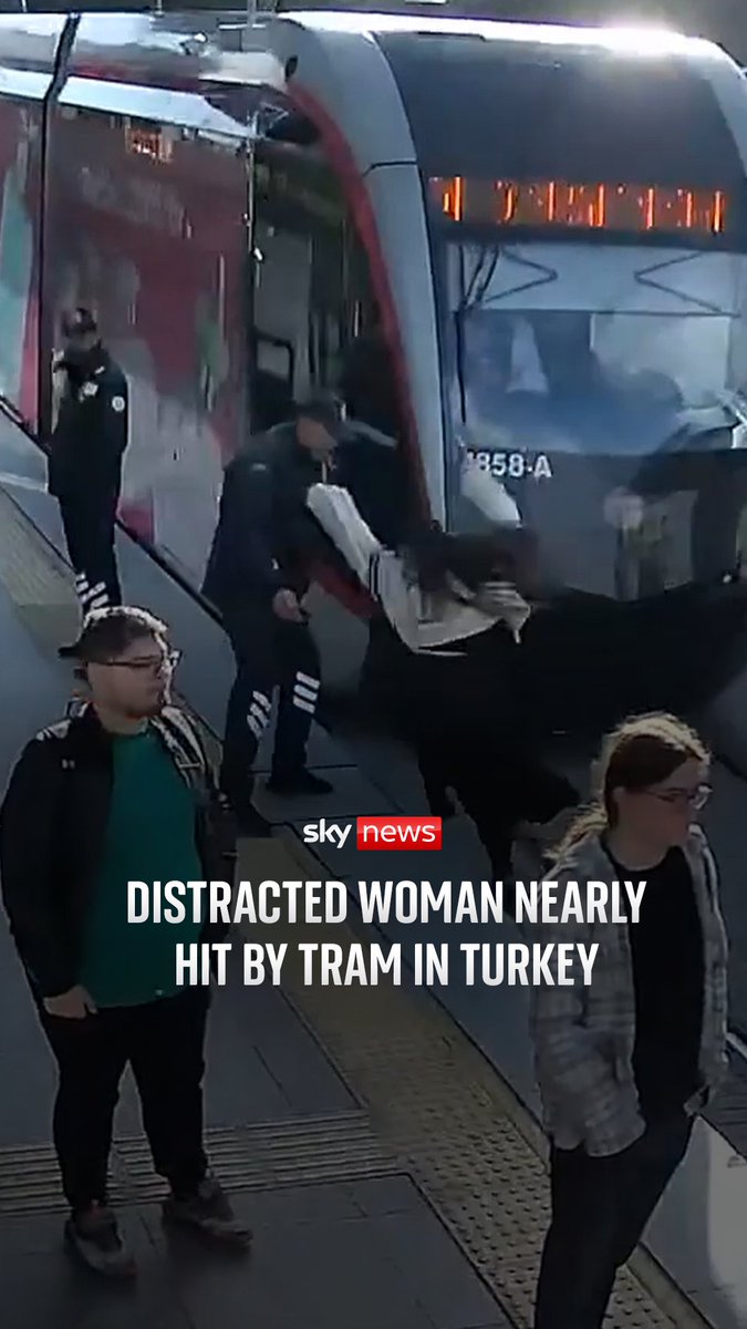 A woman in Kayseri, Turkey was saved by a security guard after she stepped in front of an oncoming tram. Kayseri Transportation highlighted that the woman was wearing headphones and reminded passengers to be aware of their surroundings.