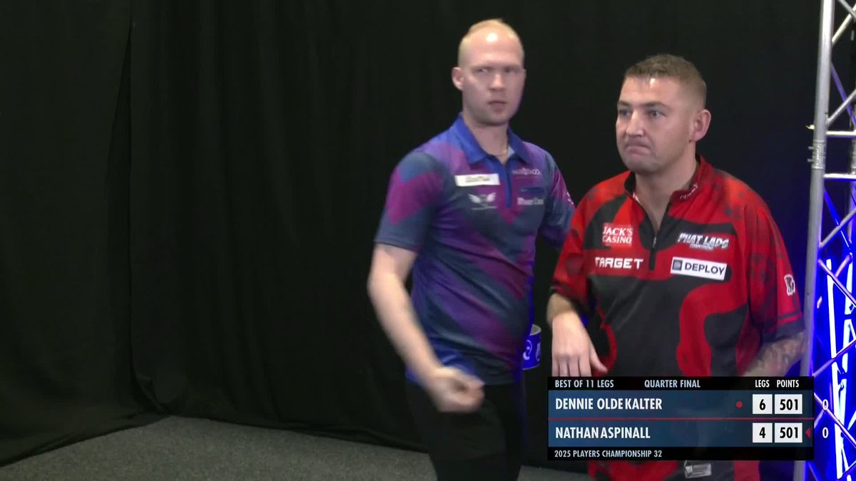 OLDE KALTER OUSTS ASPINALL! Dennie Olde Kalter is a Players Championship semi-finalist! He closes out a 6-4 success against Nathan Aspinall to set up an all-Dutch semi-final against yesterday's winner Jermaine Wattimena! 📺 #PC32