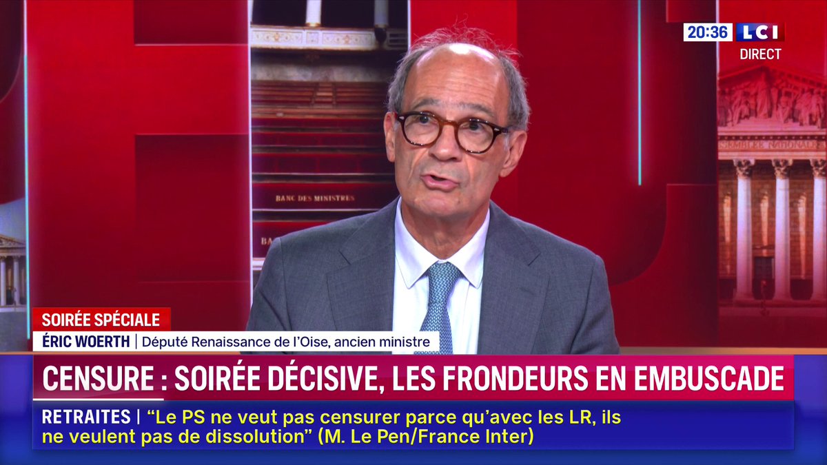 🗣️ "Le risque c'est que l'Assemblée nationale produise un monstre budgétaire, c'est-à-dire qu'on vote tout et n'importe quoi avec des majorités changeantes." 🔴 Eric Woerth (Eric Woerth), invité de Darius Rochebin