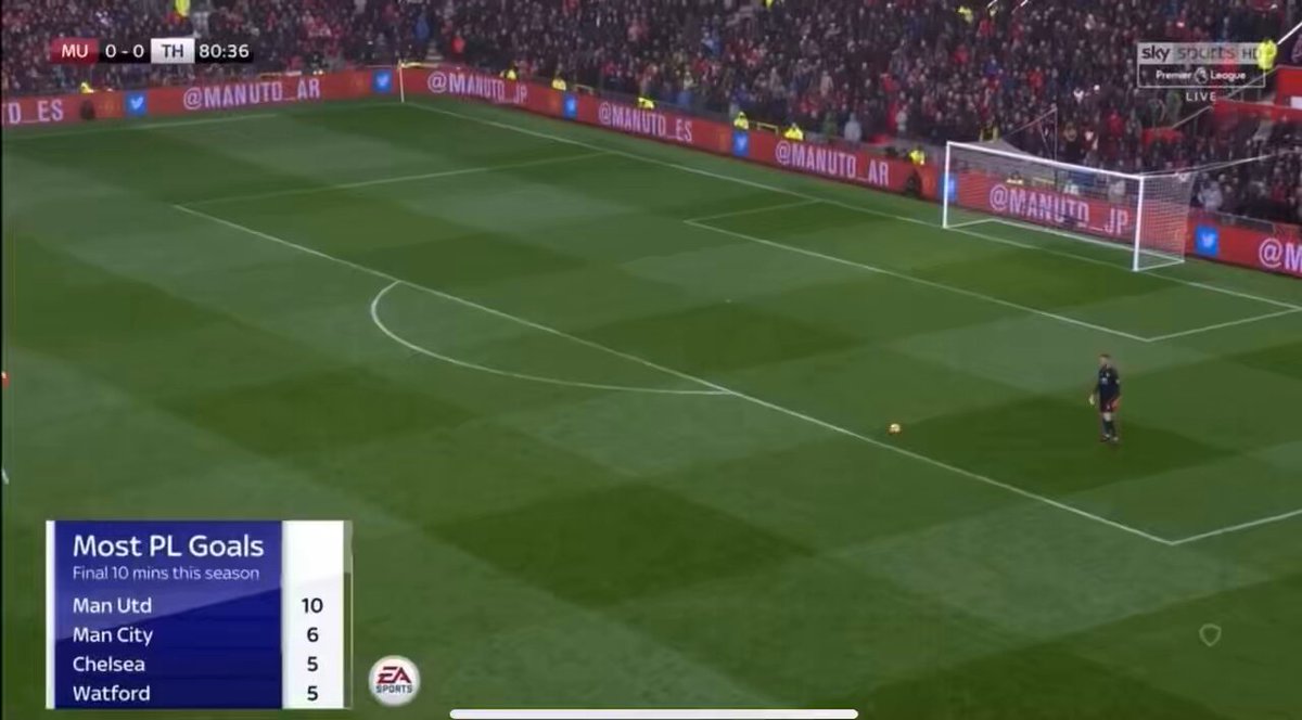 Graphic of United leading the Premier League in goals scored in the final 10 minutes. Then, Anthony Martial delivers another one vs Spurs - 2017