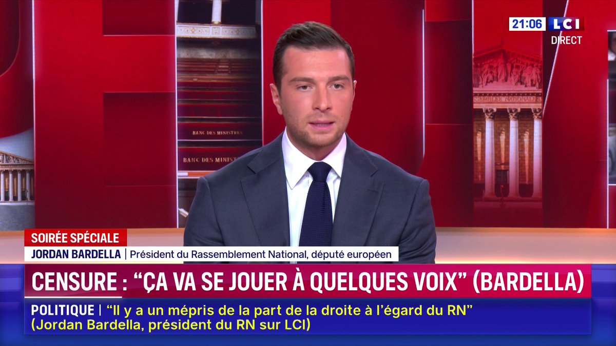 🗣️ "Je me lève tous les matins avec l'ambition de gouverner mon pays. Eux, se lèvent le matin avec l'ambition de durer et de rester au pouvoir." 🔴 Jordan Bardella (Jordan Bardella), invité de Darius Rochebin