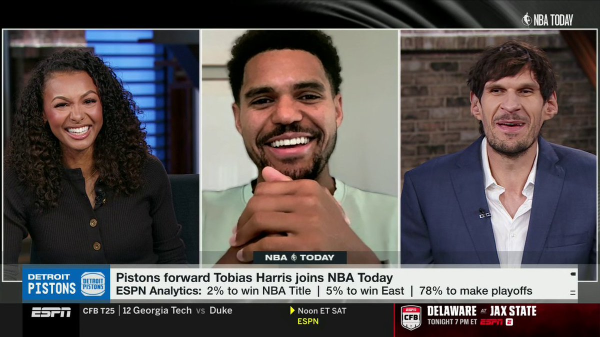 "This is the official unofficial new beginning of the Bobi and Tobi Show." — Malika Andrews Tobias Harris joins NBA Today with friend and former teammate, Boban Marjanović 🙌
