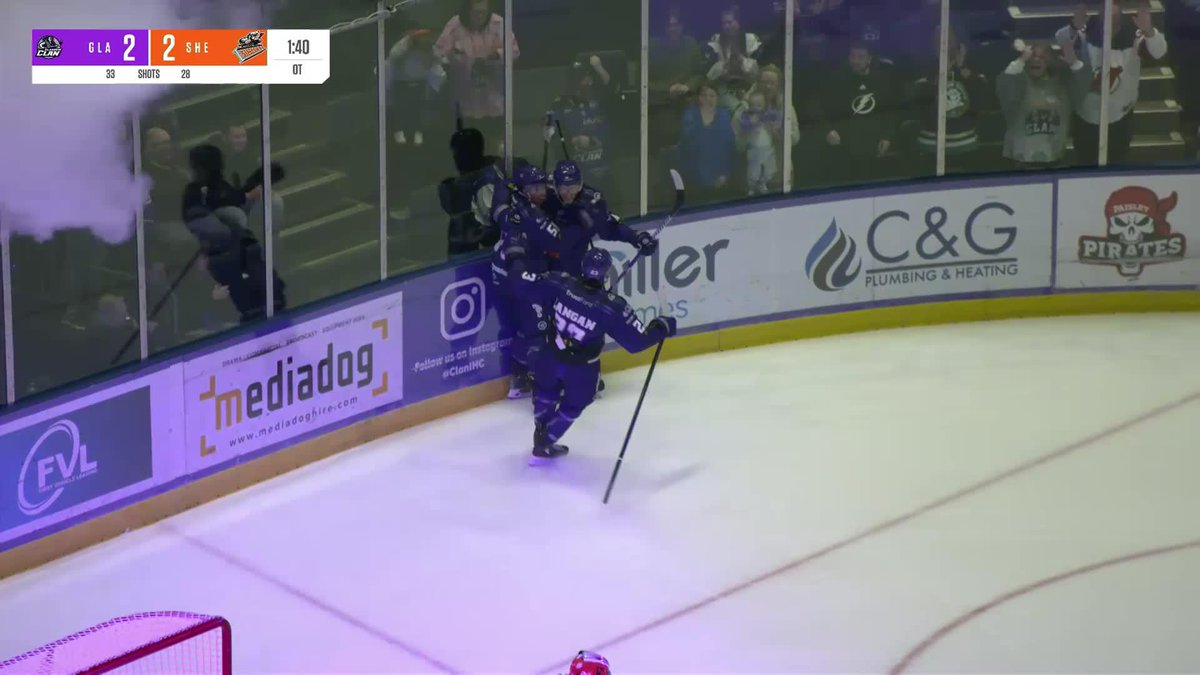Jason Fram wins it in OT for Glasgow Clan 🏒🏴! 🟣 "I've been calling games here for 15 years...that's the loudest I've ever heard a goal!" 🎙️