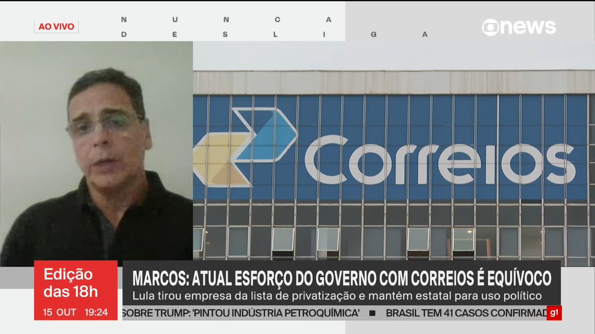 “Já passou da hora de privatizar os Correios”, diz economista. “Isso não é feito por três motivos: questão ideológica; para uso político, cargos, etc.; e por interesse dos funcionários, que não querem ser demitidos.” #Edição18 ➡ Assista à #GloboNews: