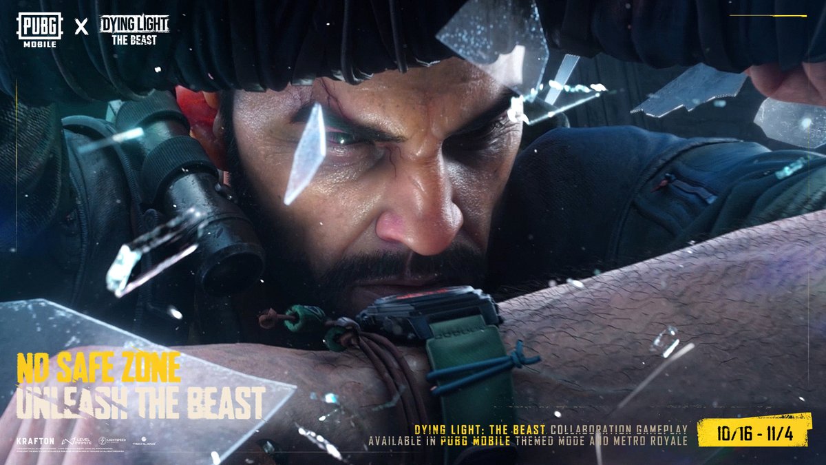 No Safe Zone. Unleash The Beast. The PUBG MOBILE x Dying Light: The Beast is live in Theme Mode and Metro Royale until November 4! - Survive the horrors of Castor Woods as you take on the Biter, Viral, and Charger. - Unlock safe zones and claim exclusive rewards like the Baseball Bat and the Genome Synthetic Booster Syringe. - Harness the syringe to become The Beast and dominate the battleground. Chaos has arrived. Will you survive it? #PUBGMOBILE #PUBGMxDyingLightTheBeast #DyingLightTheBeast
