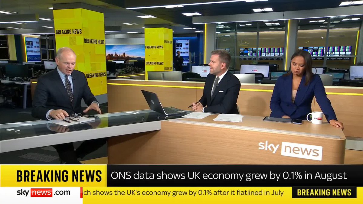 BREAKING: The latest GDP figures show the economy grew by 0.1% in August Sky's Paul Kelso has the latest ⬇️ Read more: 📺 Sky 501, Virgin 602, Freeview 233 and YouTube