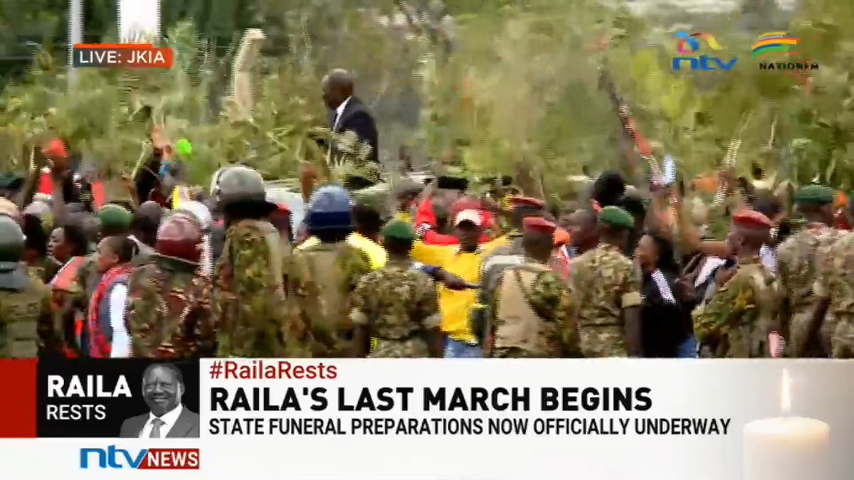President William Ruto arrives at JKIA to receive the body of former Prime Minister Raila Odinga.