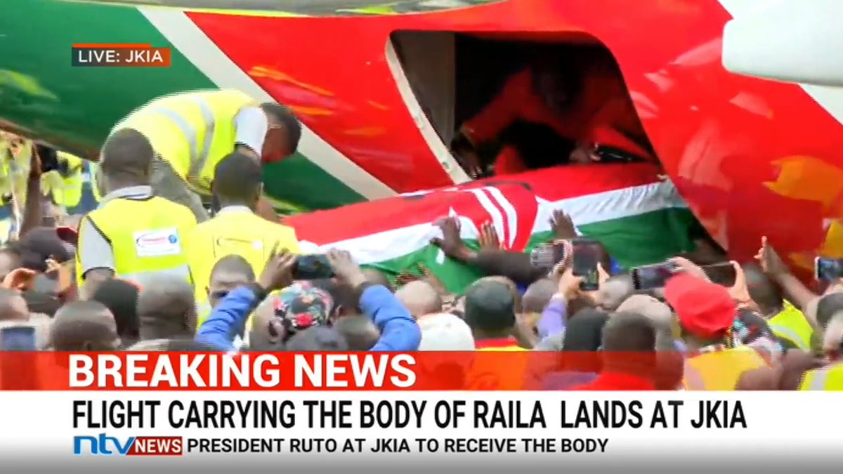 Chaos at JKIA as former Prime Minister Raila Odinga's body arrives.