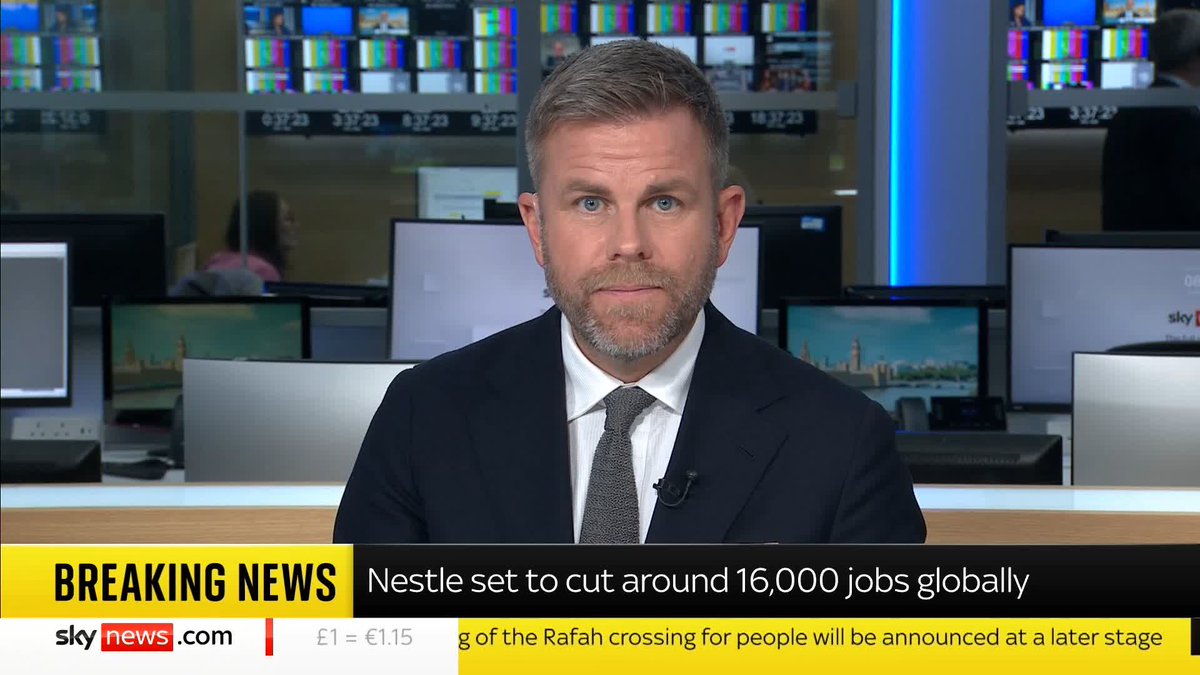 BREAKING: Nestle set to cut around 16,000 jobs globally. The global food and drink company behind brands like KitKat announced the job cuts will be carried out over the next two years. Sky's Matt Barbet shares more. 📺 Sky 501 and YouTube