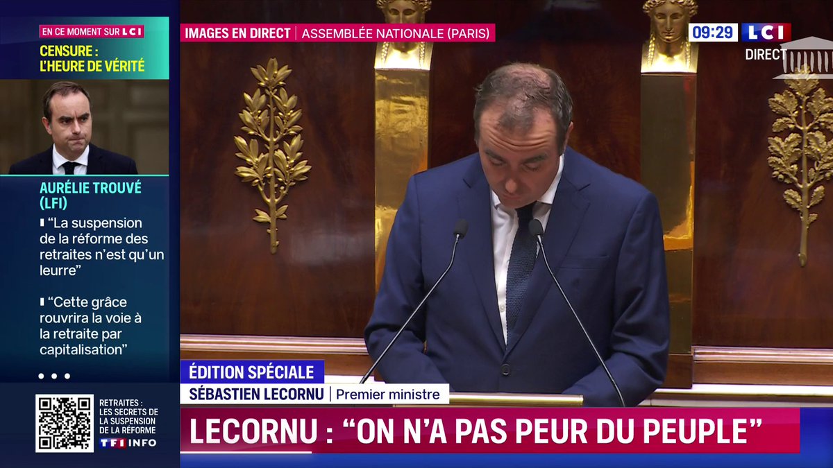 🔴 Sébastien Lecornu face aux motions de censure 🗣️ "Soit on rentre dans les débats, soit on rentre une bonne fois pour toutes dans la crise politique et vous devez l'assumer parlementaires LFI et RN parce que c'est évidement le moment de vérité".