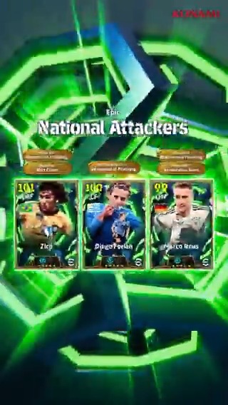 【Epic: National Attackers】 ブースタースロットを所持した伝説の選手が3名登場! ジーコ(ボールプロテクション+3) マルコ ロイス(テクニック+3) ディエゴ フォルラン(オフザボール+3) 強豪国の攻撃を牽引したアタッカーたちを獲得しよう! #イーフト #eFootball