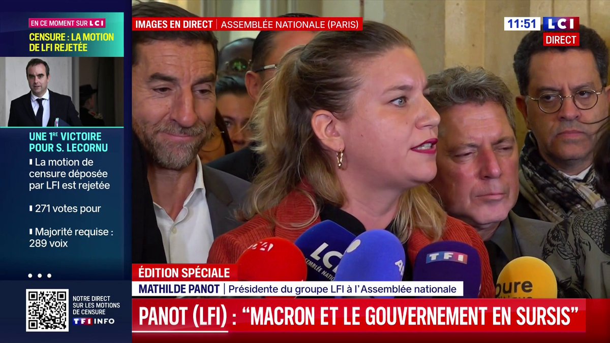 🔴 La motion de censure rejetée 🗣️ "Le PS a posé un acte aujourd'hui... de ce fait ils ont rompu avec le programme du NFP" : Mathilde Panot