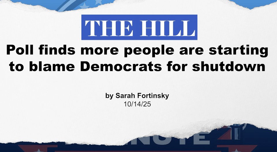 📊 Shutdown polls move against Democrats President Trump is working to mitigate the damage of the Democrats’ shutdown by diverting money to pay our brave men and women in uniform. Democrats are fighting it - because they want the shutdown to be as painful as possible.