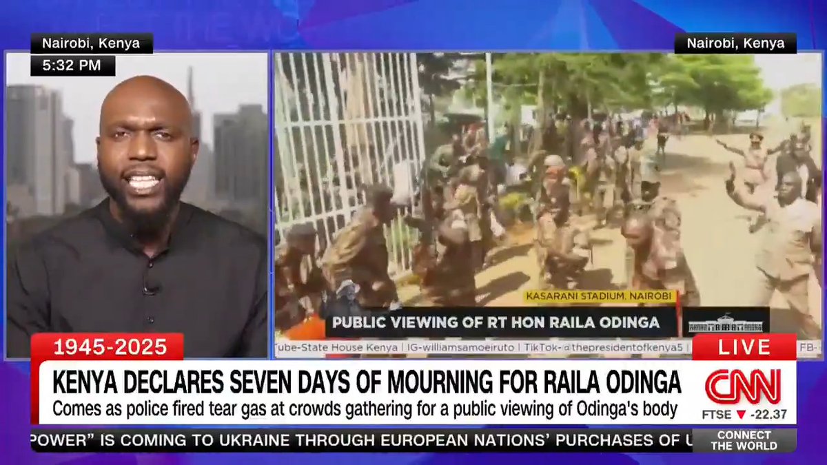 Mourners reportedly killed as Kenyan security services fire, use teargas at Kasarani Stadium at public viewing of Raila Odinga's body