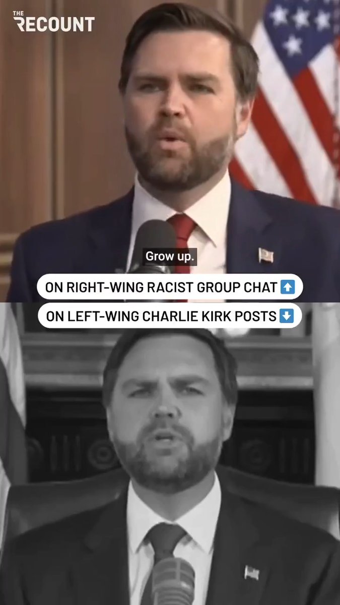 JD Vance logic: • “Grow up” if you’re offended by the violent, racist Young Republicans group chat. • “Call their employer” if you’re offended by someone’s Charlie Kirk post.