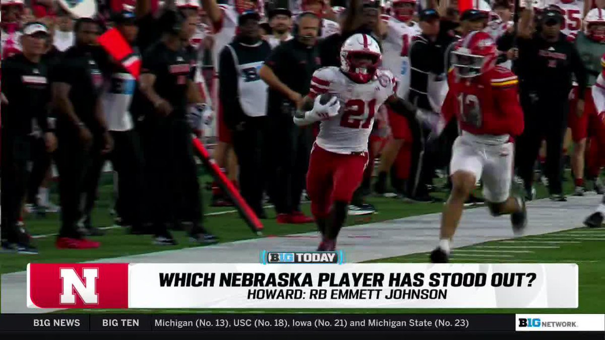 "He is the key, and really the reason I think this offense is playing so well." Howard Griffith on No. 25 Nebraska Football RB Emmett Johnson 🌽 #B1GToday