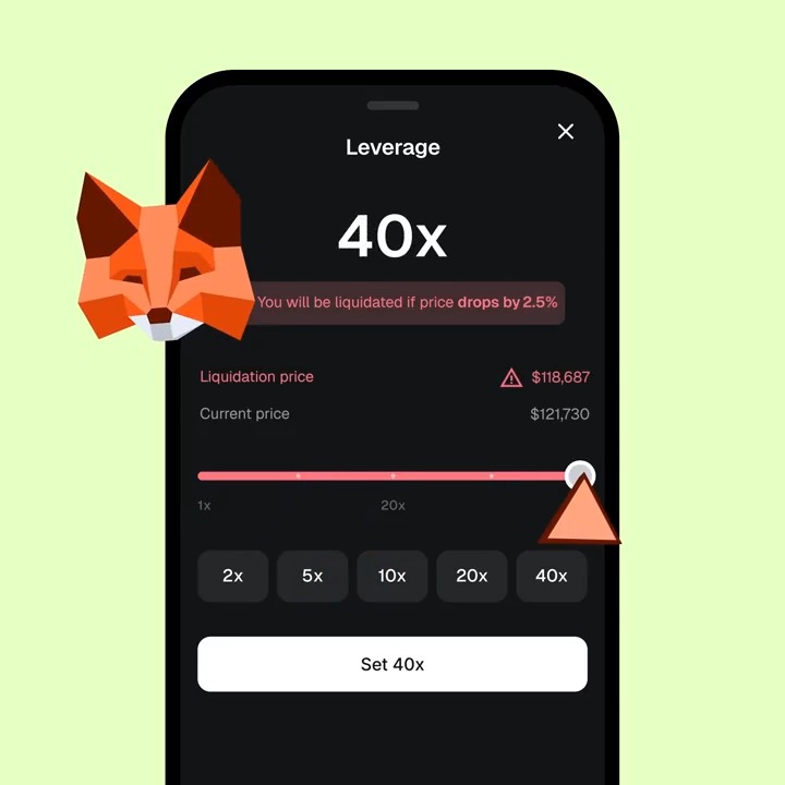 With Perps on MetaMask Mobile, you can trade up to 40x leverage. Powered by Hyperliquid.