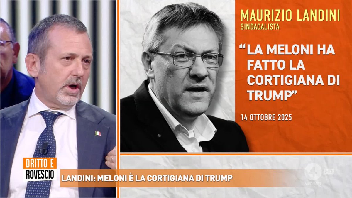 "Landini, come uno scimmione antropomorfo, ha deciso di rigurgitare una misoginia, un maschilismo retrogrado, volgare e sessista nei confronti della Premier" Le parole di Andrea Delmastro (Fratelli d'Italia) a #drittoerovescio