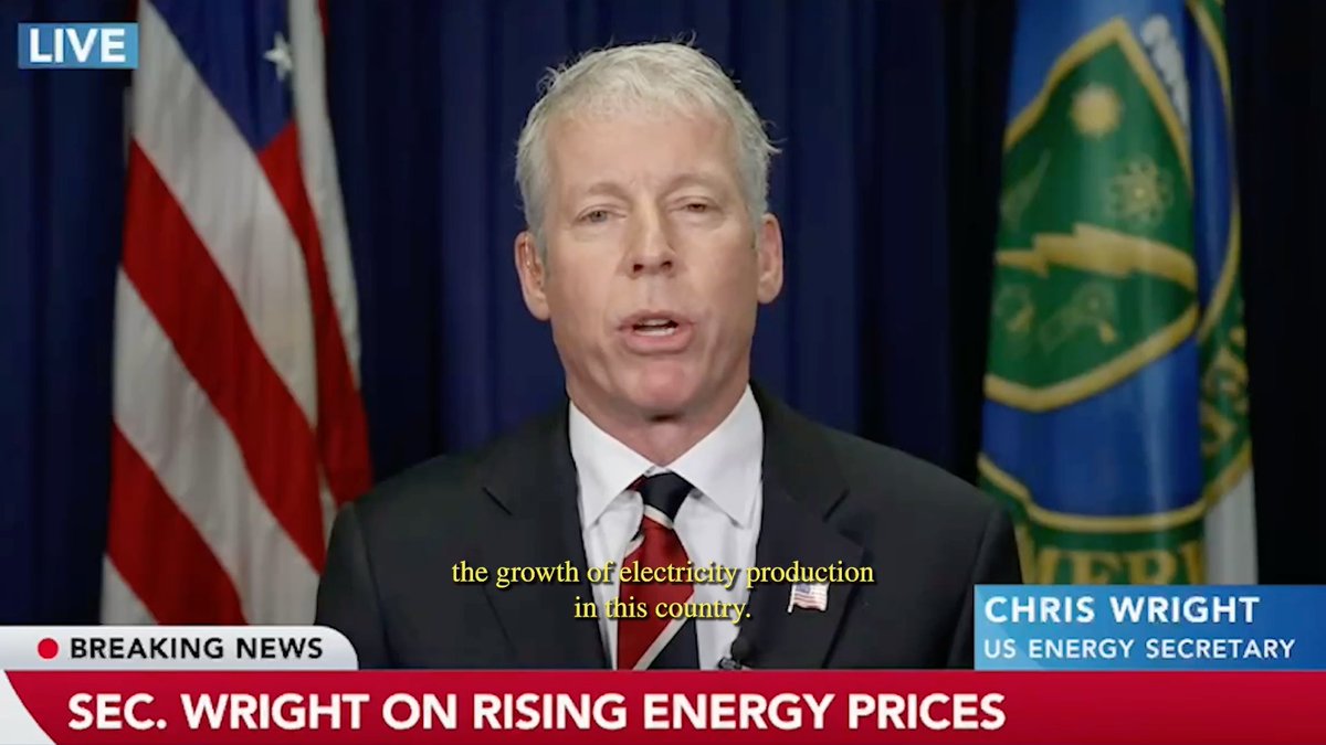.Secretary Chris Wright: "The American government is doing everything we can to enable the growth of electricity production in this country...AI is going to make electricity more abundant, more reliable, and ultimately more affordable."