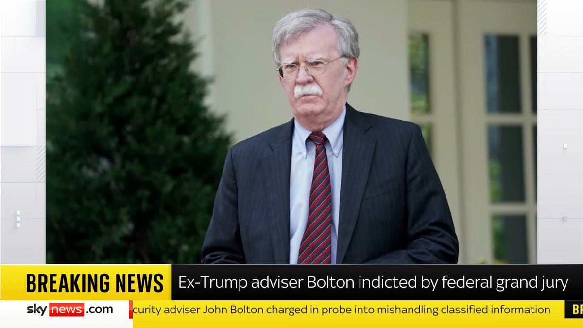 BREAKING: John Bolton, a former adviser turned critic of Donald Trump, has been charged by a federal grand jury for allegedly mishandling classified information. 📱 📺 Sky 501, Virgin 602, Freeview 233 and YouTube