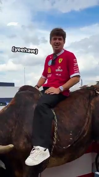 Charles with the not-so-convincing "yeehaw" 🤠 Maybe he's more of a prancing horse man! 👀 #F1 #USGP
