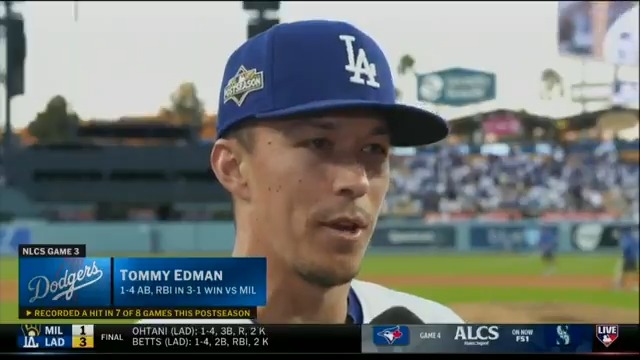 Tommy Edman came through once again for the Los Angeles Dodgers in the Postseason! Edman joined Abby Labar after Game 3 to talk through the win and praise Mookie Betts' defensive work at shortstop.